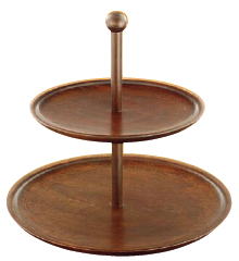 木製　丸　二段式デザート皿　古代色
